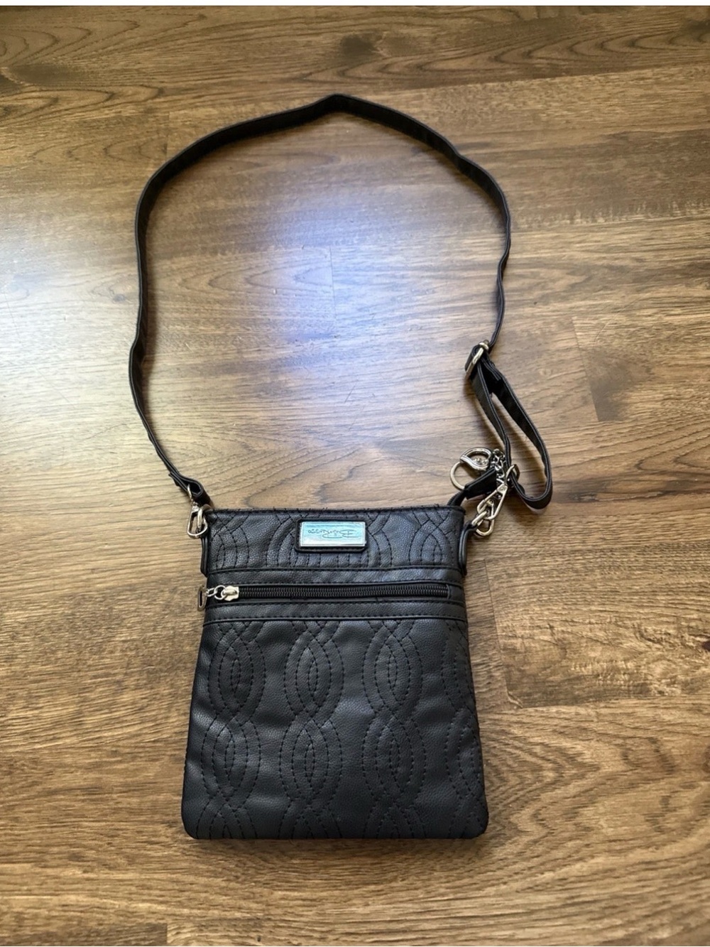 Bella Russo Black Crossbody Bag with Front Zip Pocket